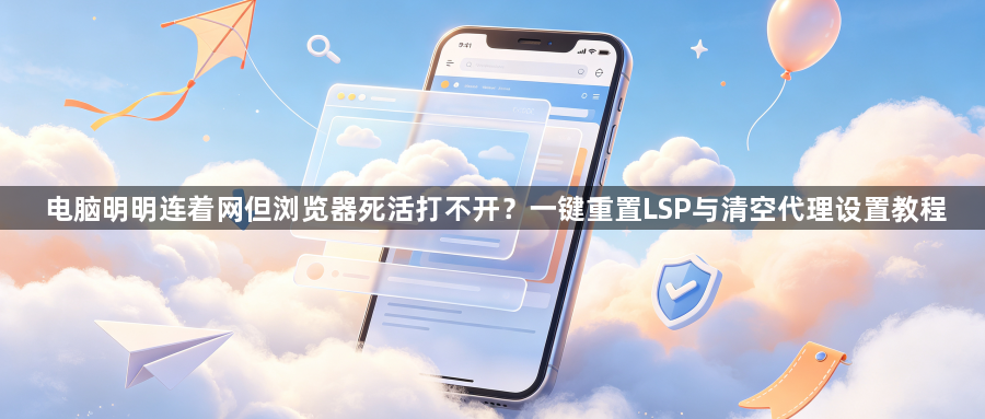 电脑明明连着网但浏览器死活打不开？一键重置LSP与清空代理设置教程1